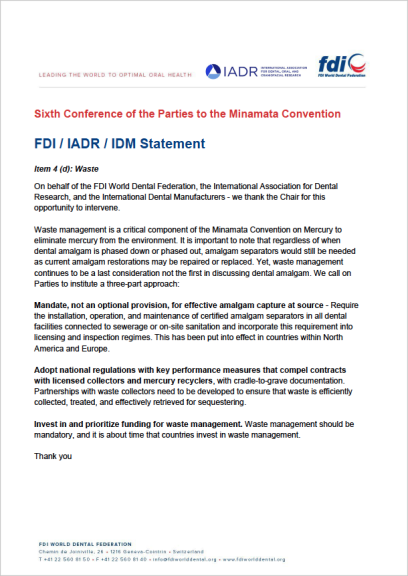 FDI / IADR / IDM Statement COP6 Item 4d